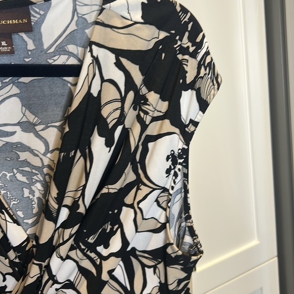 Dana Buchman Faux Wrap Floral Sleeveless V Neck Midi Dress in Brown Tan Cream - Picture 6 of 17